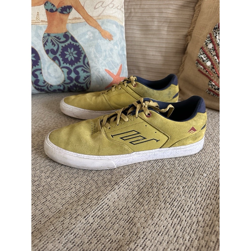 EMERICA Men's Size 10 THE LOW VULC Skate Shoe Sneakers Gold Suede Indie Grunge - Picture 1 of 9